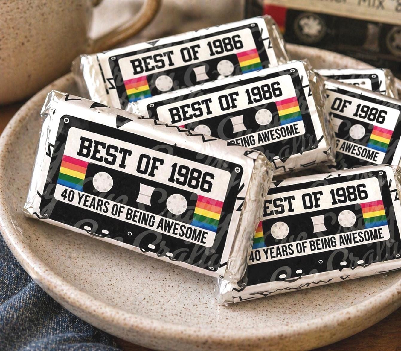 30 - 40th Birthday Cassette Tape Stickers 40th Birthday Stickers or Mini Candy Bar Wrapper Vintage 40th Birthday Best of 1985 Birthday