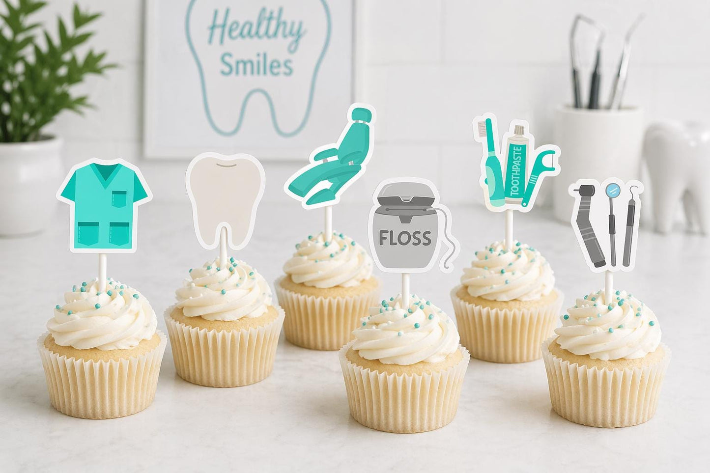 Dentist Cupcake Toppers Dental Party Decor Tooth Cupcake Picks Dentist Theme Birthday Dental Graduation Tooth Fairy Party Decorations 12pcs