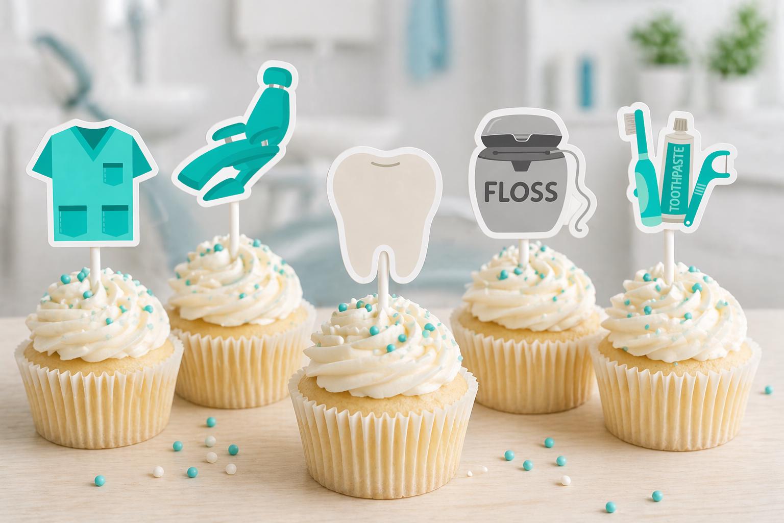 Dentist Cupcake Toppers Dental Party Decor Tooth Cupcake Picks Dentist Theme Birthday Dental Graduation Tooth Fairy Party Decorations 12pcs