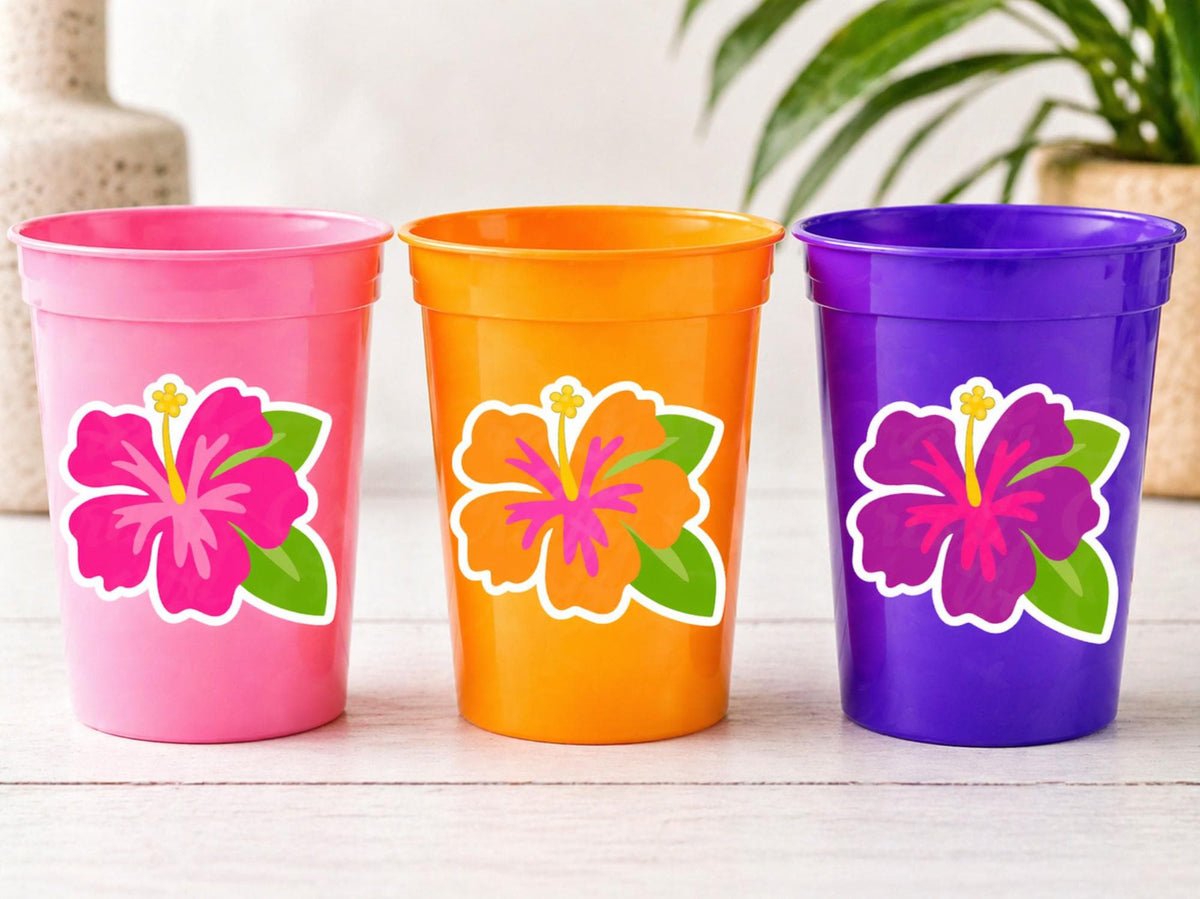 LUAU PARTY CUPS -Aloha Party Cups Luau Party Decoration Hibiscus Party Cups Luau Baby Shower Tropical Party Decorations Luau First Birthday