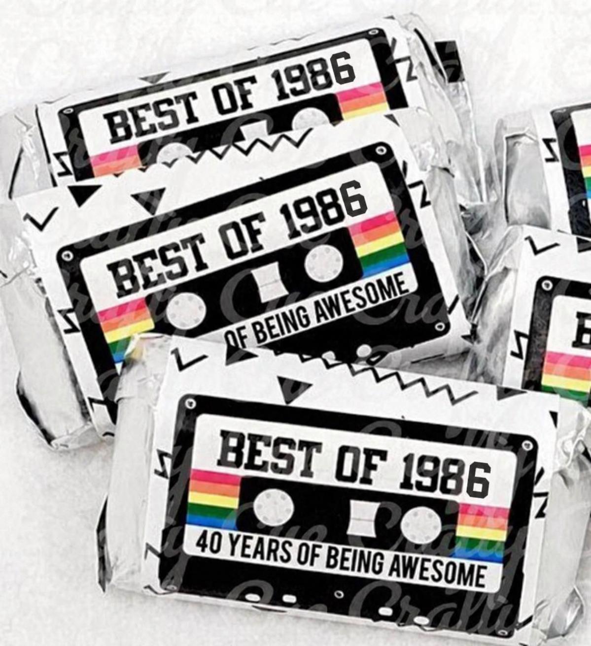 30 - 40th Birthday Cassette Tape Stickers 40th Birthday Stickers or Mini Candy Bar Wrapper Vintage 40th Birthday Best of 1985 Birthday