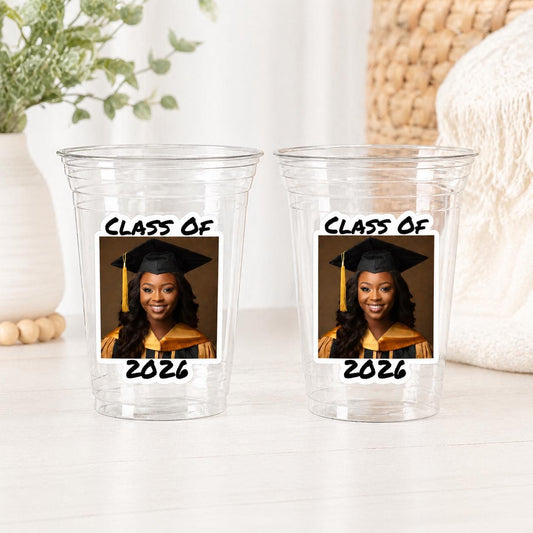 Custom Graduation Cups Custom Plastic Cups Personalized Photo Graduation Cups Custom Grad Photo Cups 2025 Graduation Party Cups Grad Favors