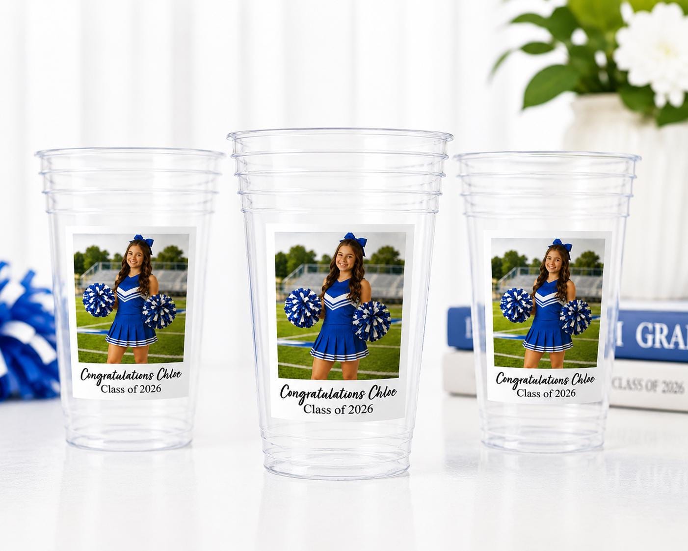 Personalized Graduation Photo Cups – Custom 16oz Plastic Party Cups with Picture & Text, Senior 2026 Drinkware, Cheerleader Party Favor Cups