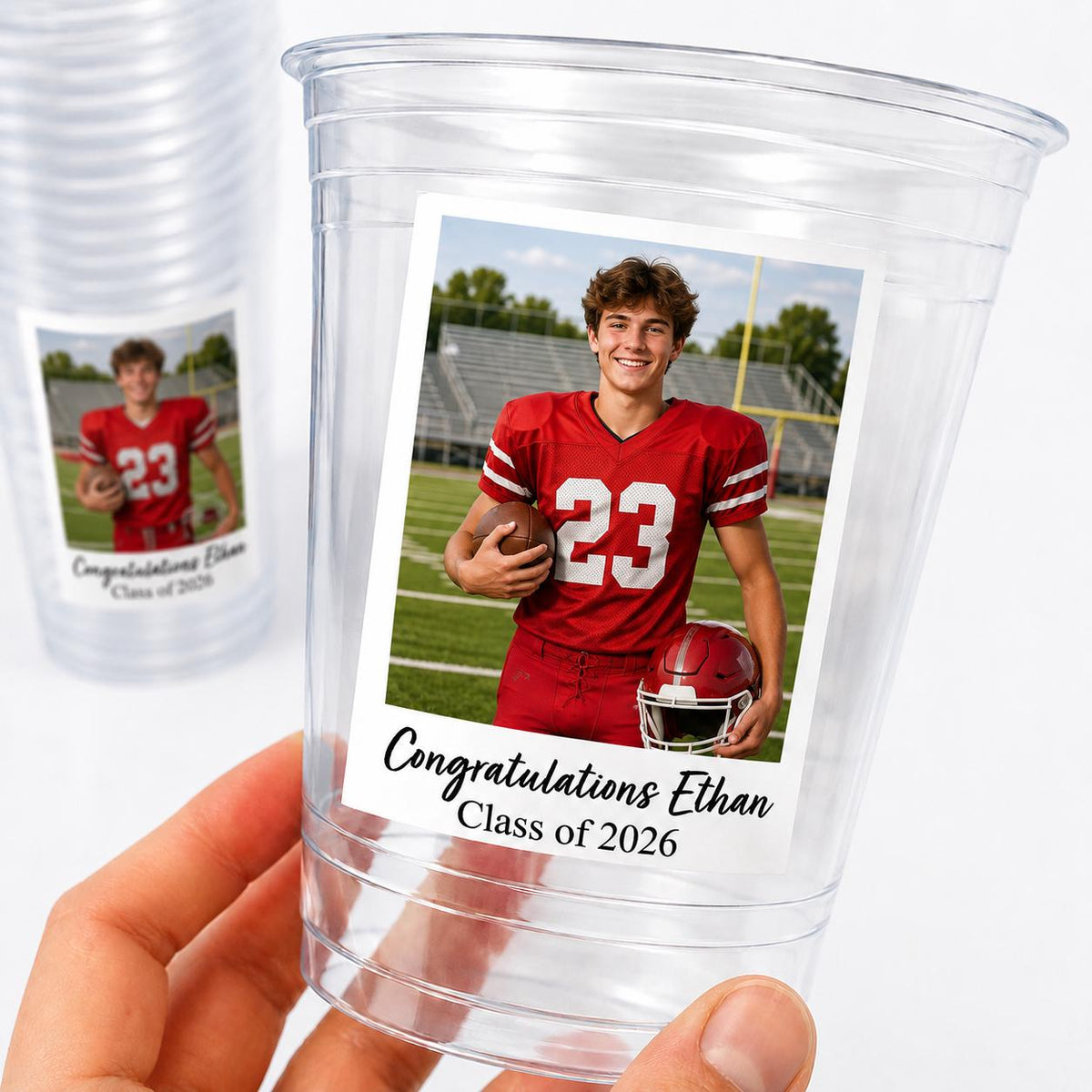 Personalized Sports Party Cups – Custom 16oz Clear Cups with Photo & Text, Sports Night Party Cups, Team Party Cups, Championship Tournament