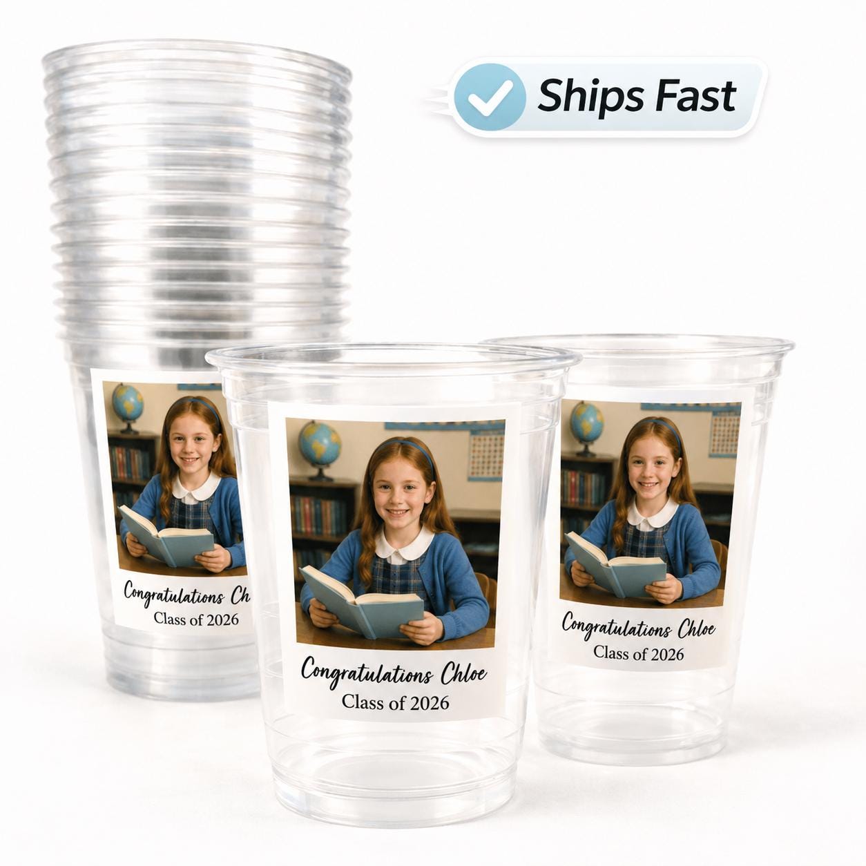 Personalized Graduation Photo Cups – Custom Class of 2026 Party Cups with Picture & Name, 16oz Clear Graduation Favor Cups