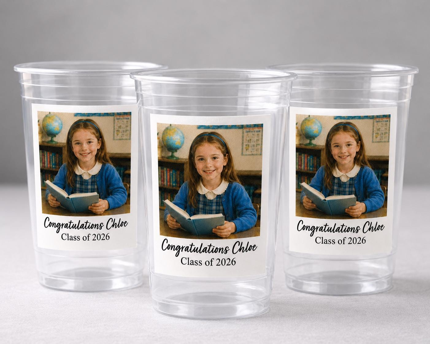 Personalized Graduation Photo Cups – Custom Class of 2026 Party Cups with Picture & Name, 16oz Clear Graduation Favor Cups