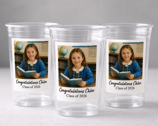 Personalized Graduation Photo Cups – Custom Class of 2026 Party Cups with Picture & Name, 16oz Clear Graduation Favor Cups