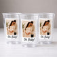 Personalized Baby Shower Cups with Photo | Oh Baby Party Cups 16oz | Custom Photo Baby Shower Favors | Pregnancy Party Cups