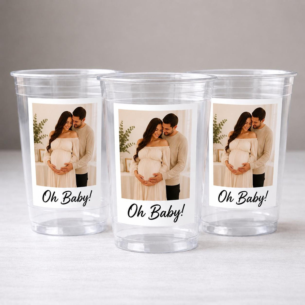Personalized Baby Shower Cups with Photo | Oh Baby Party Cups 16oz | Custom Photo Baby Shower Favors | Pregnancy Party Cups