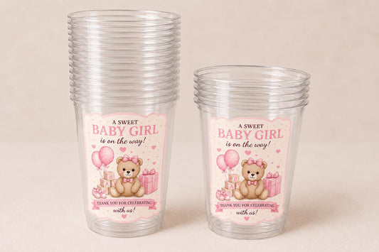 Baby Girl Shower Cups – Teddy Bear Baby Shower Favors – Pink Baby Shower Party Cups – Teddy Bear Decorations Supplies