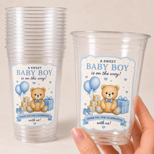 Baby Boy Shower Cups – Teddy Bear Baby Shower Favors – Blue Baby Shower Party Cups – Teddy Bear Decorations Supplies