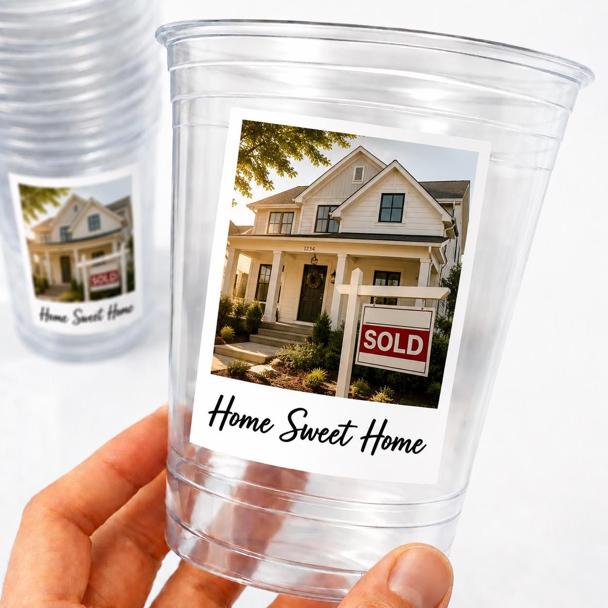 Personalized Housewarming Cups with Photo | Home Sweet Home Party Cups 16oz | New Home Cups | Realtor Closing Gift | Housewarming Favor