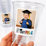 Peace Out Pre-K Preschool Graduation Cups – Personalized Photo Cups, Custom Pre-K Grad Party Favors, 16oz Clear Cups