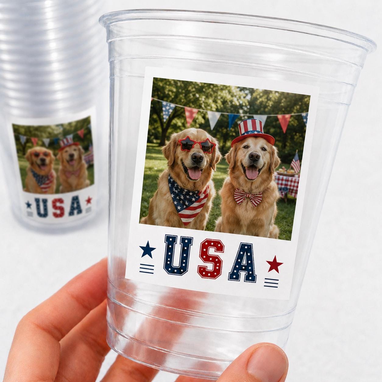 Personalized 4th of July Cups – Custom Photo Party Cups – USA Patriotic Birthday Cups – Memorial Day BBQ Decorations – Summer Party Favors