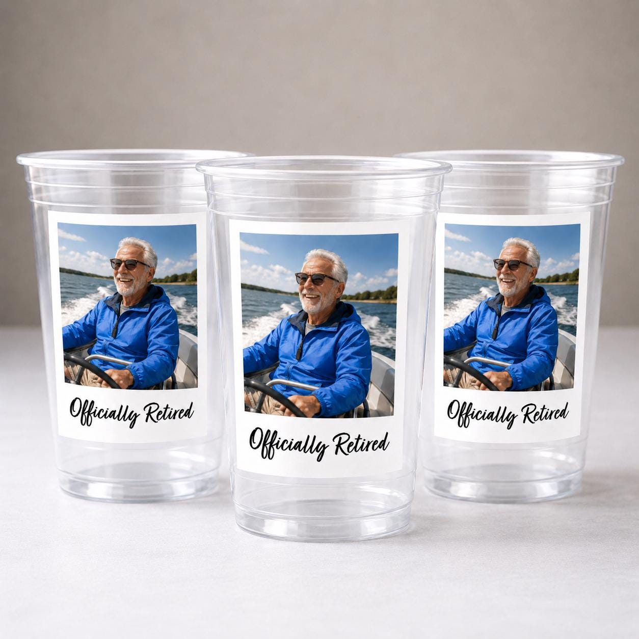 Personalized Retirement Party Cups with Photo, Officially Retired Cups, Custom Retirement Party Favors, Retirement Decorations, 16oz Cups