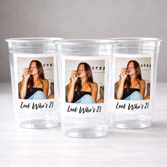 Look Who’s 21 Custom Photo Cups, Personalized 21st Birthday Cups with Picture, 21st Birthday Party Favors, Finally 21, Retro 21st,Ships Fast