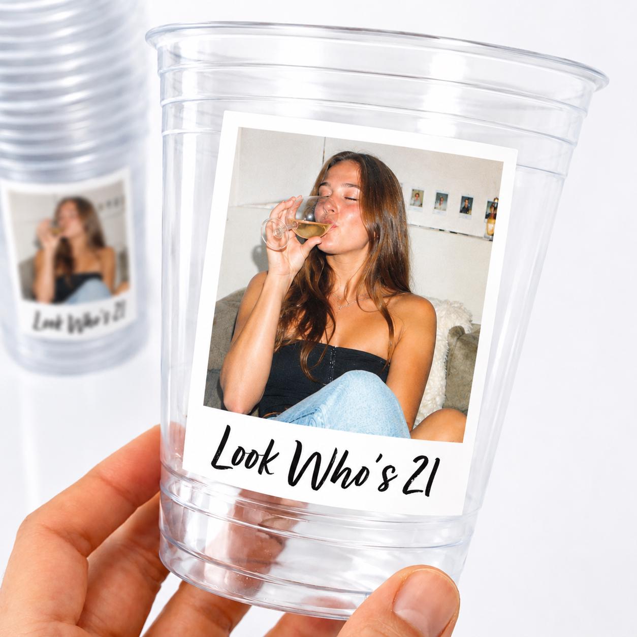 Look Who’s 21 Custom Photo Cups, Personalized 21st Birthday Cups with Picture, 21st Birthday Party Favors, Finally 21, Retro 21st,Ships Fast