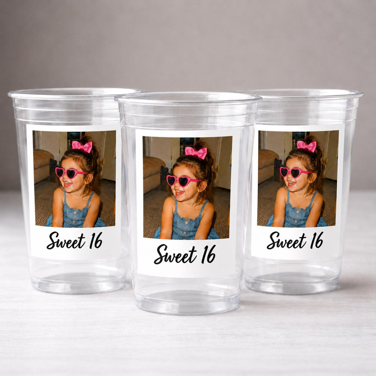 Personalized Sweet 16 Photo Cups – Custom Childhood Picture Party Cups, Pink Sweet 16 Birthday Decorations & Party Favors