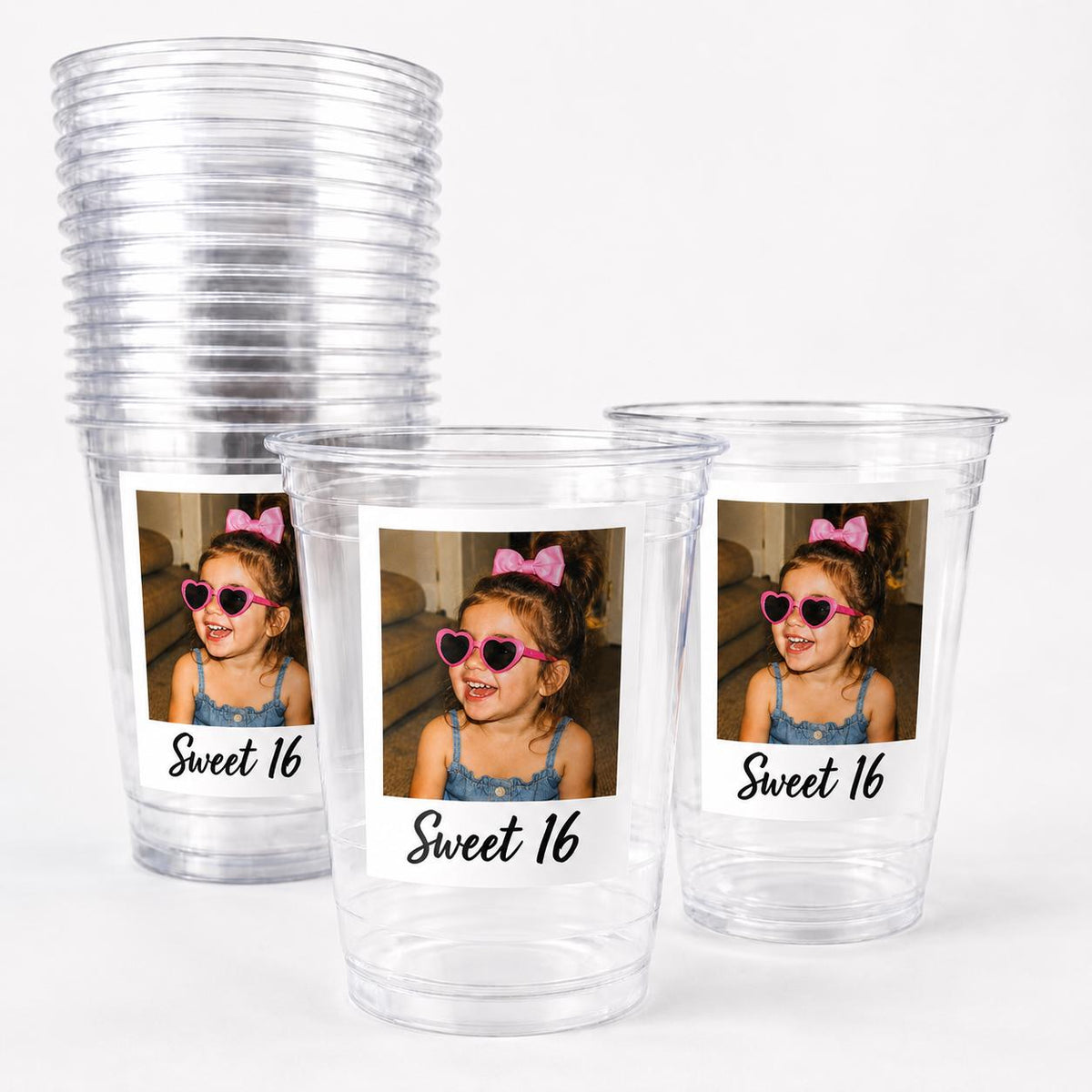 Personalized Sweet 16 Photo Cups – Custom Childhood Picture Party Cups, Pink Sweet 16 Birthday Decorations & Party Favors
