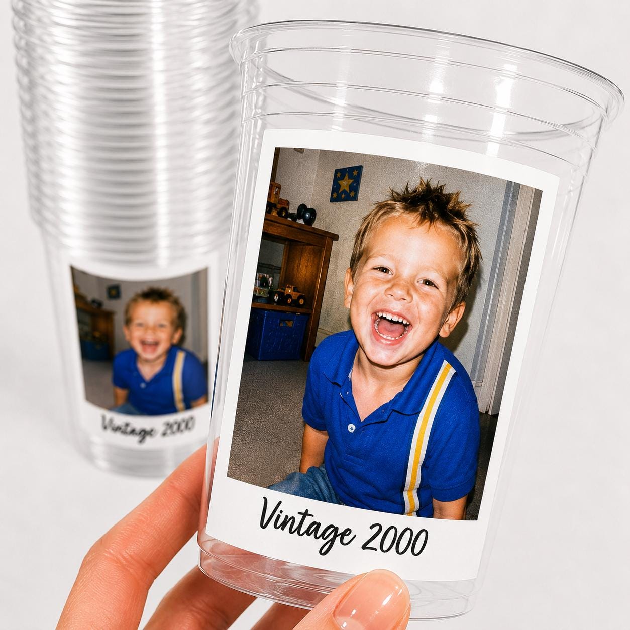 Custom Personalized Photo Cups 16oz with Picture & Text – Vintage Est Year Plastic Party Cups for Birthday Events Decorations Supplies