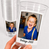 Custom Personalized Photo Cups 16oz with Picture & Text – Vintage Est Year Plastic Party Cups for Birthday Events Decorations Supplies