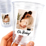 Personalized Baby Shower Cups with Photo | Oh Baby Party Cups 16oz | Custom Photo Baby Shower Favors | Pregnancy Party Cups