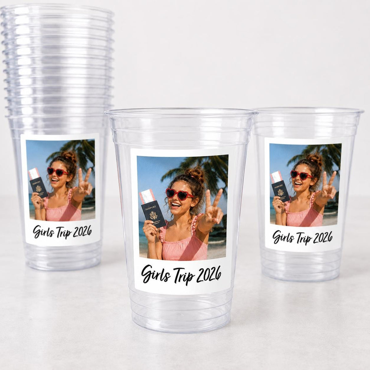 Girls Trip 2026 Custom Photo Cups – Personalized Vacation Party Cups, Bachelorette Trip Favors, Beach Weekend Cups