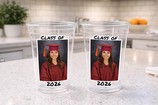 Custom Graduation Cups Custom Plastic Cups Personalized Photo Graduation Cups Custom Grad Photo Cups 2026 Graduation Party Cups Grad Favors