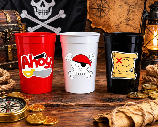 PIRATE PARTY CUPS - Pirate Cups Pirate Birthday Pirate Party Decorations Pirate Birthday Party Pirate Party Supplies Pirate Happy Birthday