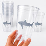 Shark Party Cups | 16oz Clear Shark Birthday Cups | Ocean Theme Party Decorations | Shark Birthday Favor Cups | Beach Party Cups