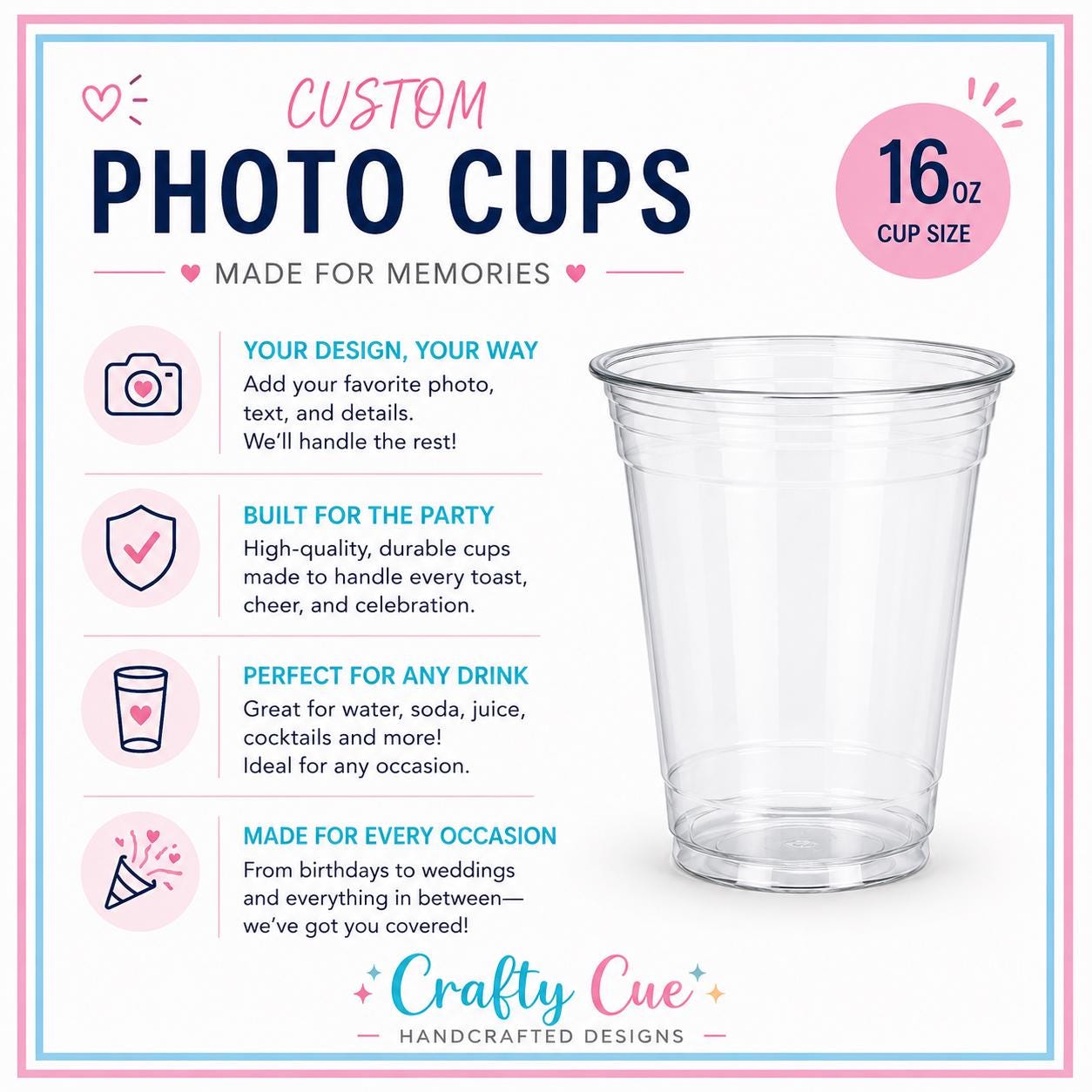 Ships Fast Personalized Photo Cups – 16oz Custom Party Cups, Vintage Est Year Picture Cups, Birthday Parties Favors Decorations Supplies