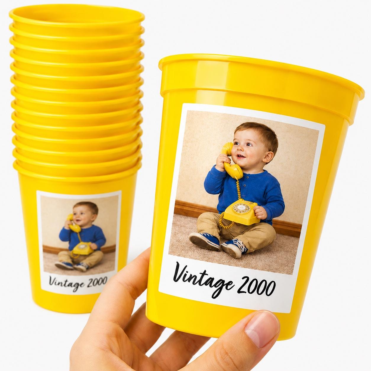 Personalized Photo Reusable Party Cups 16oz | Custom Picture & Year Cups | Birthday Party Favors | Vintage Est. Stadium Cups | Photo Gifts