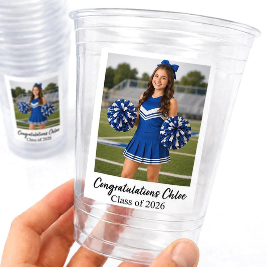 Personalized Graduation Photo Cups – Custom 16oz Plastic Party Cups with Picture & Text, Senior 2026 Drinkware, Cheerleader Party Favor Cups