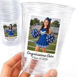 Personalized Graduation Photo Cups – Custom 16oz Plastic Party Cups with Picture & Text, Senior 2026 Drinkware, Cheerleader Party Favor Cups