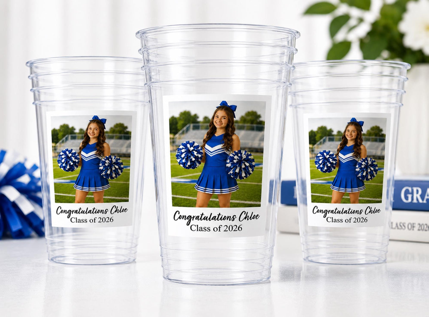 Personalized Graduation Photo Cups – Custom 16oz Plastic Party Cups with Picture & Text, Senior 2026 Drinkware, Cheerleader Party Favor Cups