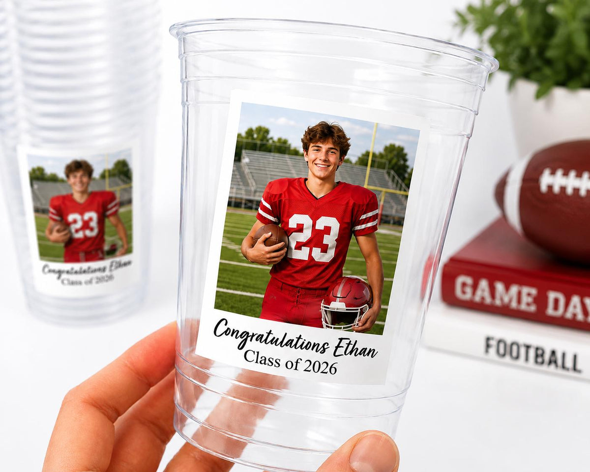 Personalized Sports Party Cups – Custom 16oz Clear Cups with Photo & Text, Sports Night Party Cups, Team Party Cups, Championship Tournament