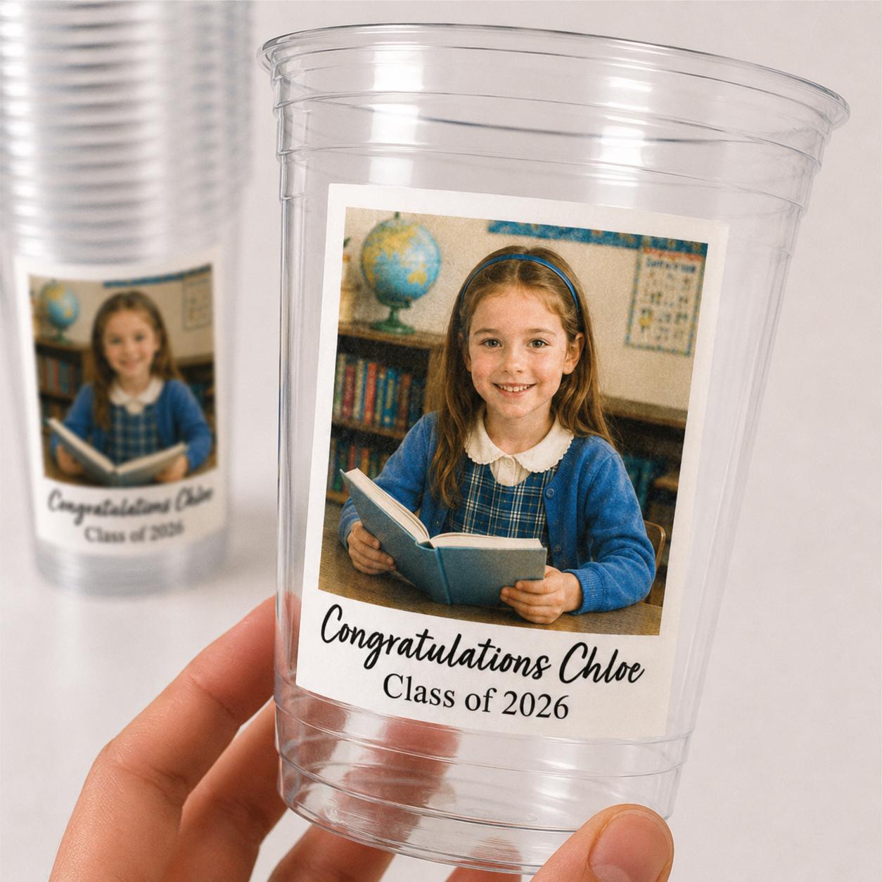 Personalized Graduation Photo Cups – Custom Class of 2026 Party Cups with Picture & Name, 16oz Clear Graduation Favor Cups