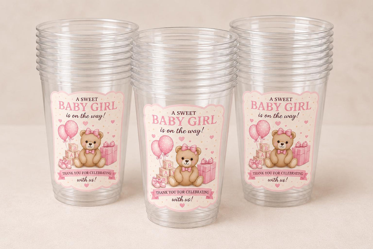 Baby Girl Shower Cups – Teddy Bear Baby Shower Favors – Pink Baby Shower Party Cups – Teddy Bear Decorations Supplies