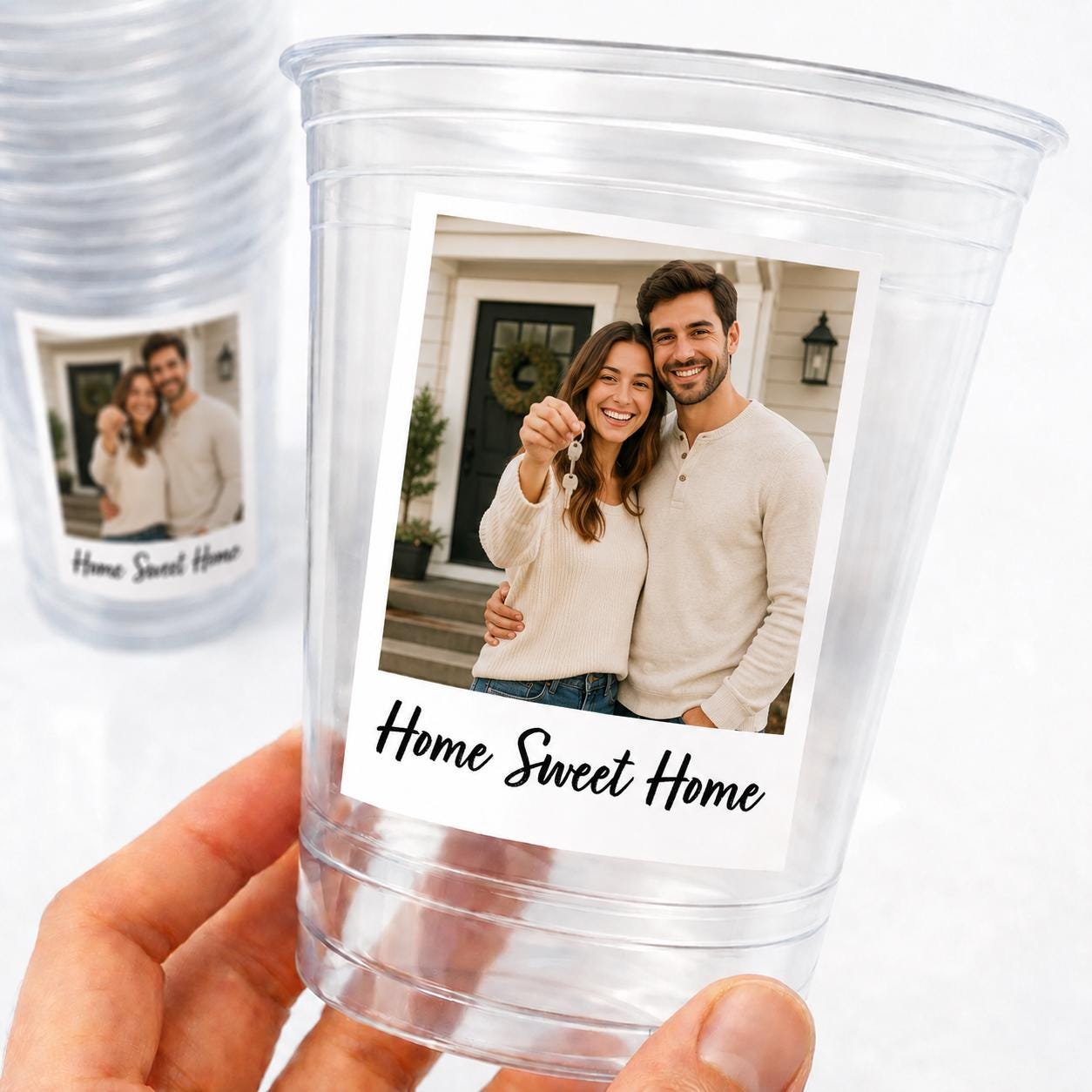 Personalized Housewarming Cups with Photo | Home Sweet Home Party Cups 16oz | New Home Cups | Realtor Closing Gift | Housewarming Favor