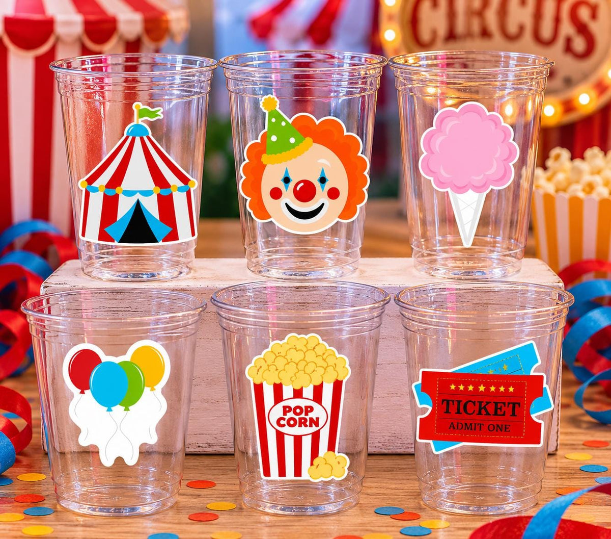 CIRCUS PARTY CUPS - Circus Birthday Cups Circus Party Favors Circus Party Cups Circus Baby Shower Circus Birthday Circus Party Decorations