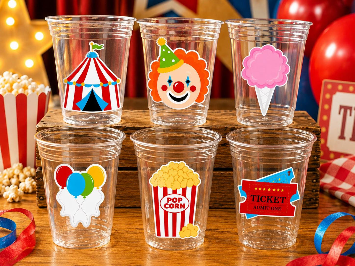 CIRCUS PARTY CUPS - Circus Birthday Cups Circus Party Favors Circus Party Cups Circus Baby Shower Circus Birthday Circus Party Decorations