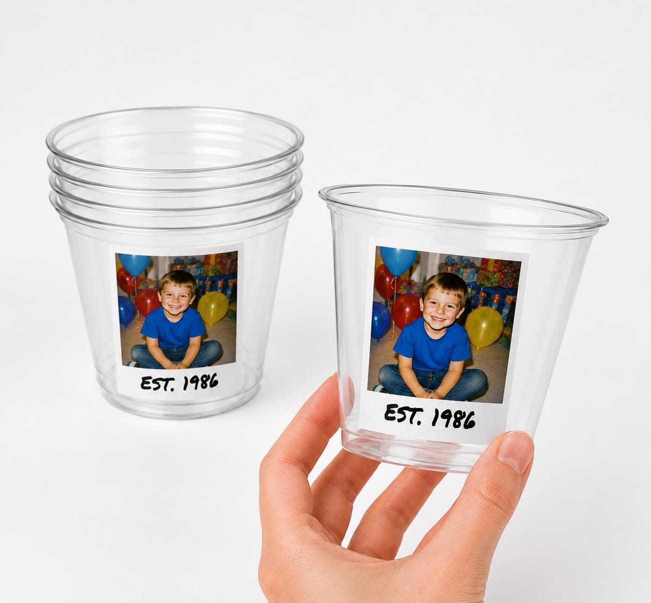 Custom Photo Wine Cups Tumblers | Personalized 9oz Party Cups with Picture & Year | Vintage Est. Birthday Cups | Custom Face Cups | Favors