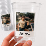 Custom Picture Cups 16oz Plastic Disposable Cups | Personalized Photo Cups with Est Year | Birthday Graduation Wedding Anniversary Funeral