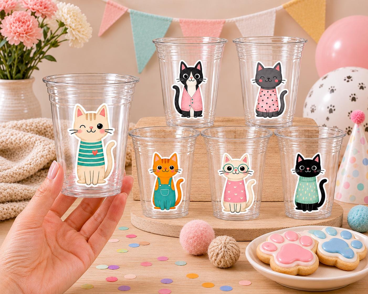 Cat Party Cups, Cat Birthday Cups, Cat Party, Cat Treat Cups, Cat Party Cups, Cat Decorations, Cat Cups, Kitty Party Cups, Cat Party Favors