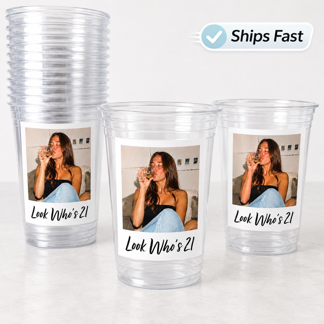 Look Who’s 21 Custom Photo Cups, Personalized 21st Birthday Cups with Picture, 21st Birthday Party Favors, Finally 21, Retro 21st,Ships Fast