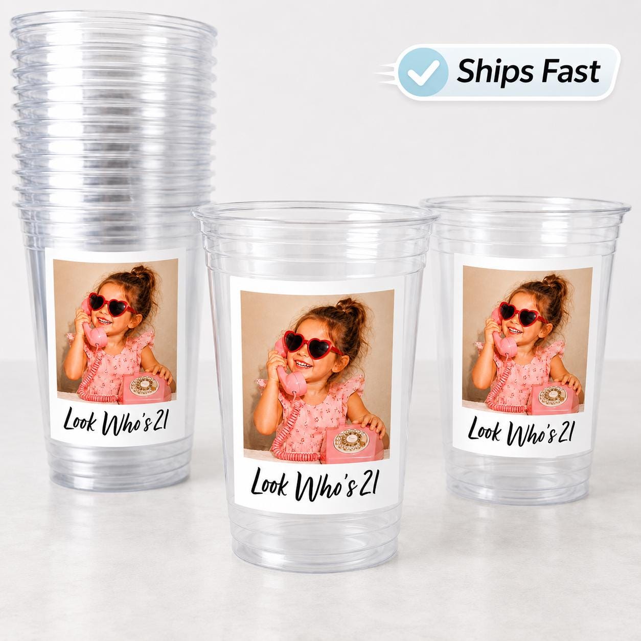 Look Who’s 21 Custom Photo Cups, Personalized 21st Birthday Cups with Picture, 21st Birthday Party Favors, Finally 21, Retro 21st,Ships Fast