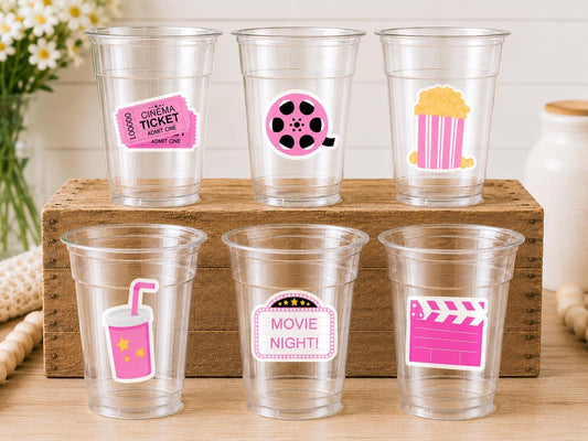 MOVIE PARTY CUPS - Popcorn Birthday Party Cups Movie Party Favors Popcorn Party favors Movie party Supplies Cinema Pink Popcorn Movie Cups