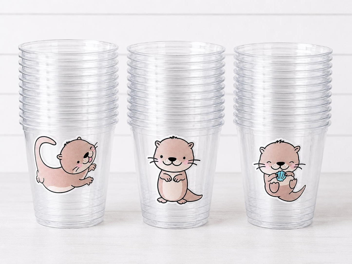 Cute Otter Cups 16oz Clear Plastic Cups – Otter Party Cups – Animal Cups – Disposable Party Cups – Otter Birthday Decorations