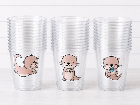 Cute Otter Cups 16oz Clear Plastic Cups – Otter Party Cups – Animal Cups – Disposable Party Cups – Otter Birthday Decorations