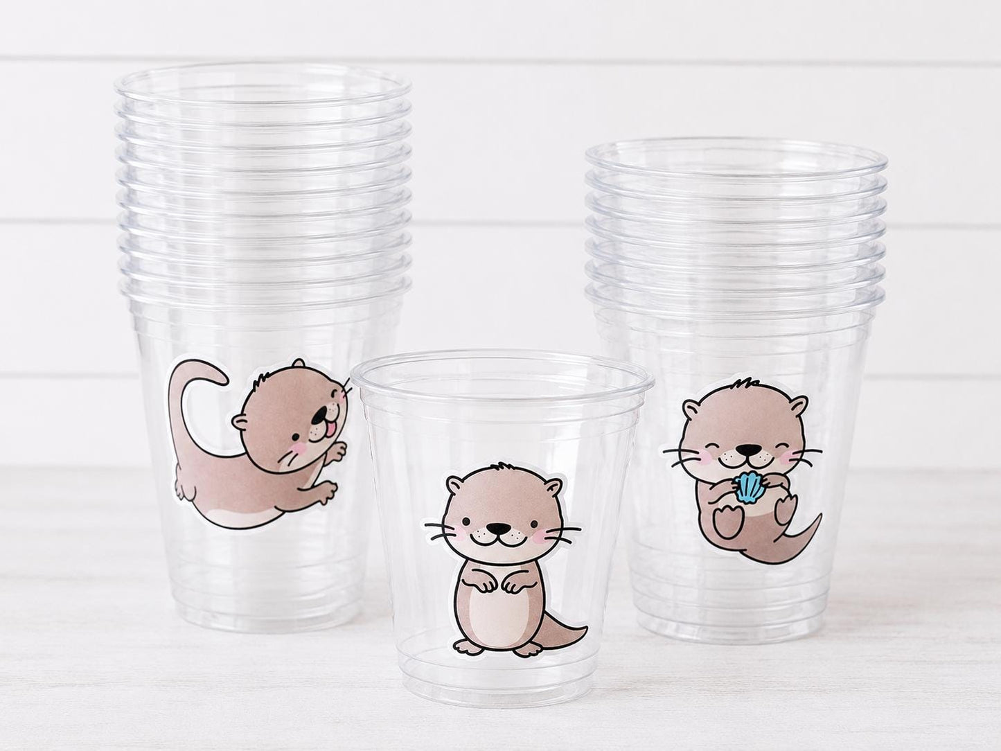Cute Otter Cups 16oz Clear Plastic Cups – Otter Party Cups – Animal Cups – Disposable Party Cups – Otter Birthday Decorations